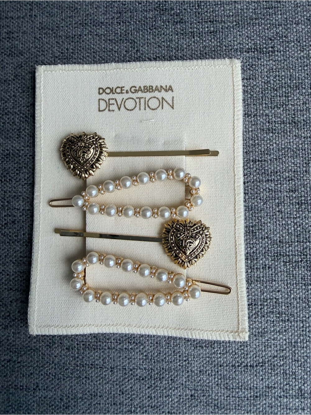 Dolce & Gabbana Gold and Pearl Heart Hair Clip Set